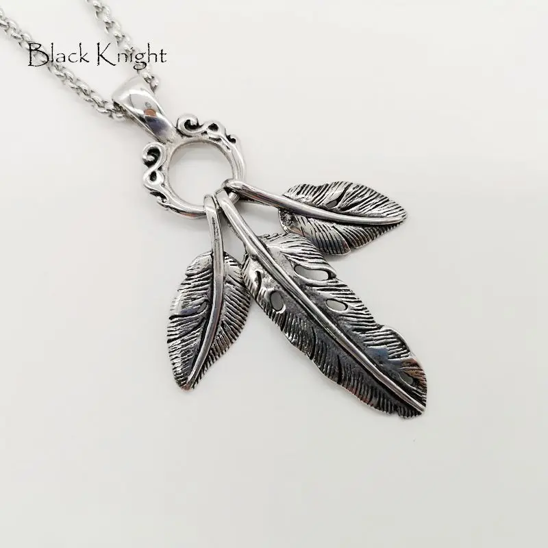 

Black Knight 3pcs Stainless steel Eagle feather pendant necklace Vintage silver color Indian style Feather necklace BLKN0724