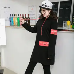 Плюс размер весна-осень пуловер с капюшоном 2019 новая Корейская версия печать черная Объемная толстовка Женское пальто