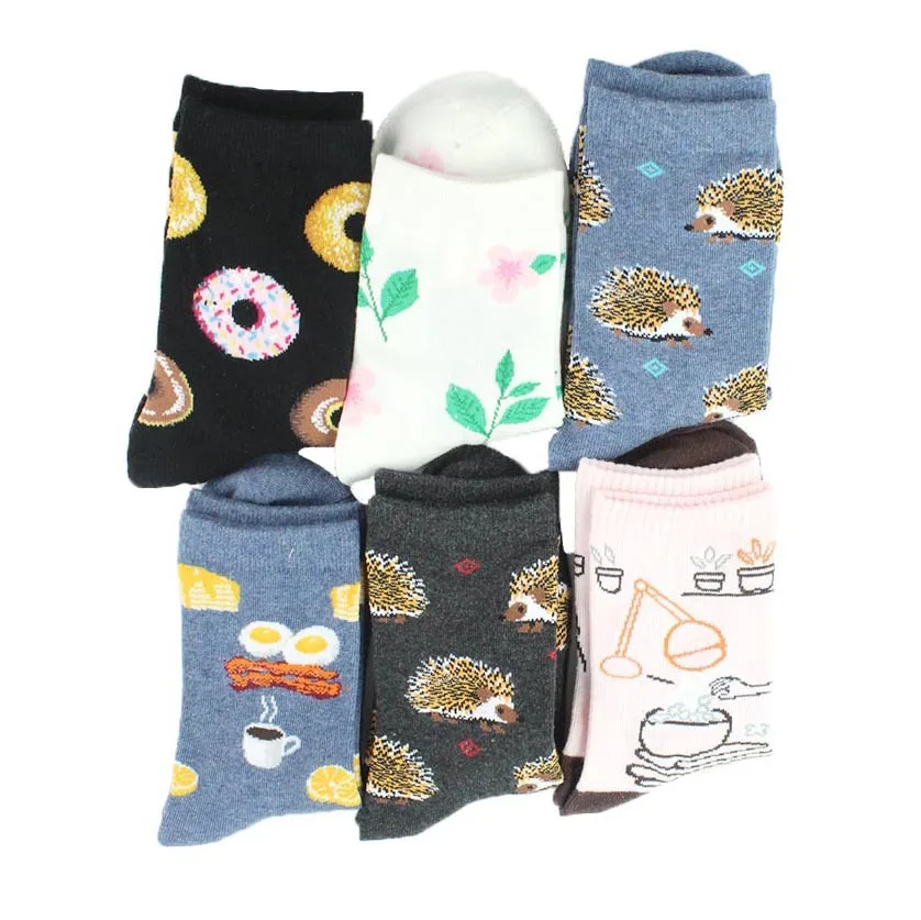 

Japan Harajuku donut coffee Hedgehog Animals Women Socks Kawaii Cute Women Cartoon Funny Socks EU35-42