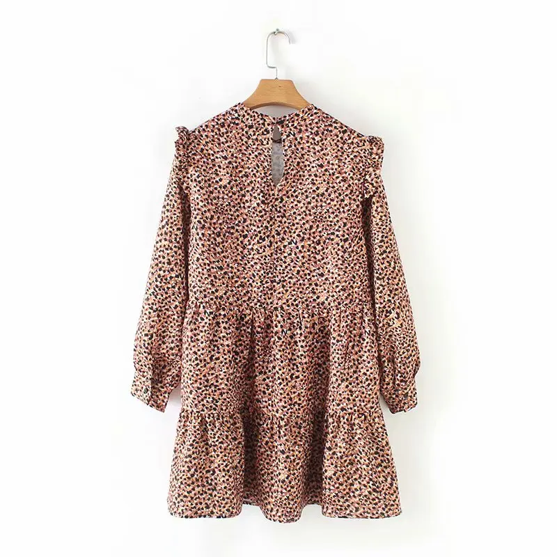 Vintage Mini Dress Pleated Ruffles Leopard Print OG0710