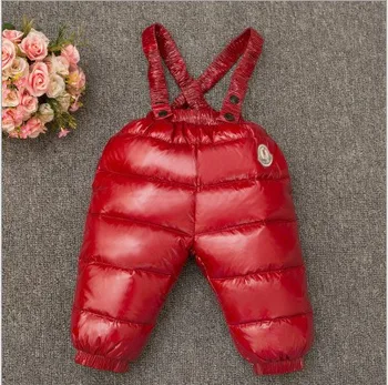 

-30 Russia winter Child down overalls jumpsuit kids baby boy girl 2 3 4 6 thick warm belt bib belts pants trousers fluff clothes