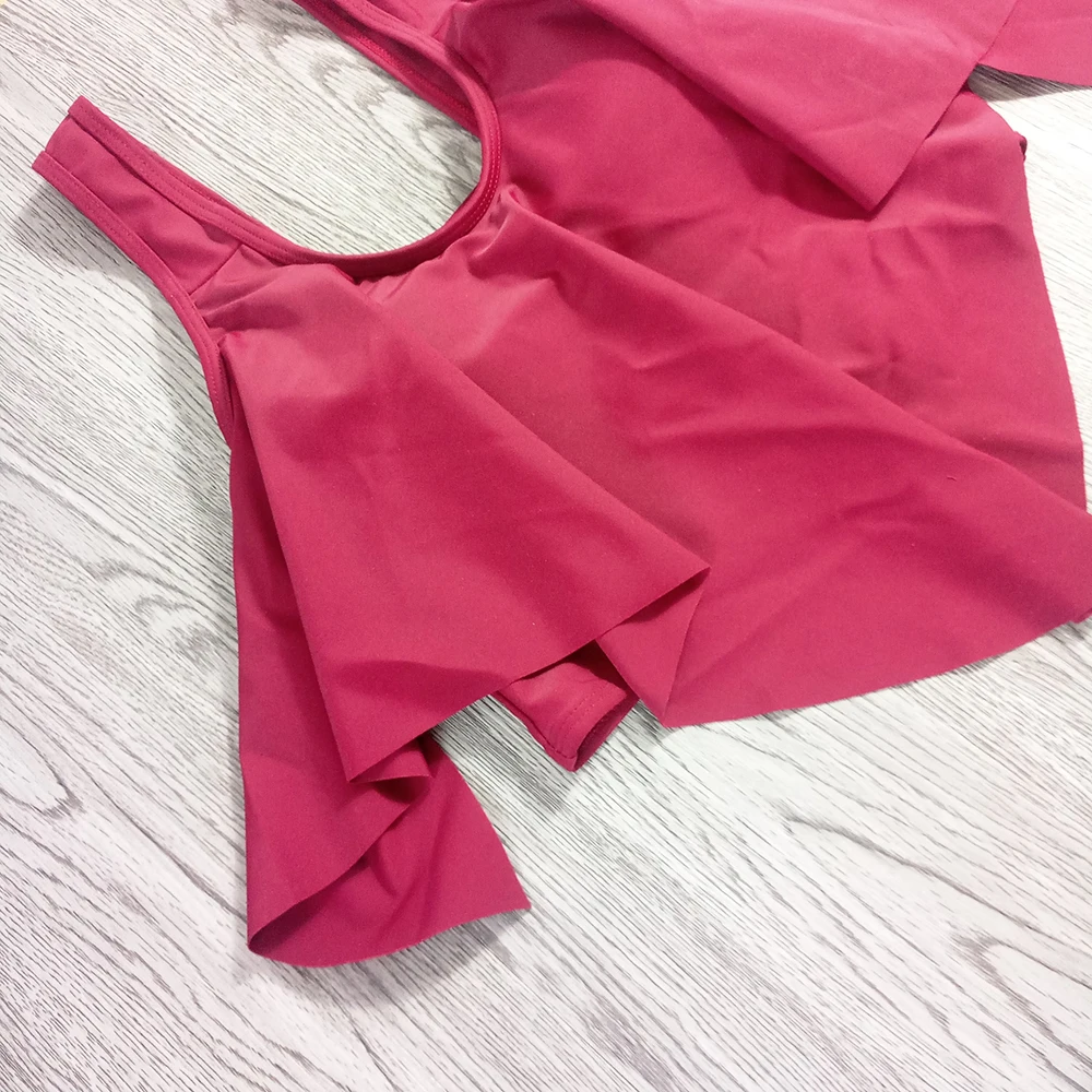 S-3XL Flounced Bikini Solid Color High Waist Swimsuit Women Swimwear Ladies Plus Size Bathing Suits Two Piece 2019 New Swim Set