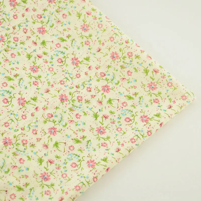

Booksew 100% Cotton Fabric Red Flowers and Green Leaves Design Yellow for Beginner's Practice DIY Sewing Doll Cloth Telas Tecido