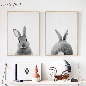 

Rabbit Print Baby Animal Prints Woodland Nursery Decor Bunny Art Canvas Poster Wall Pictures for Living Room No Frame