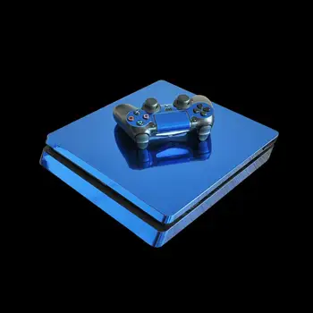 

Blue Color Electroplated vinyl Decal Skin Sticker For Sony Playstation 4 PS4 slim Console +2Pcs Controller Film Stickers