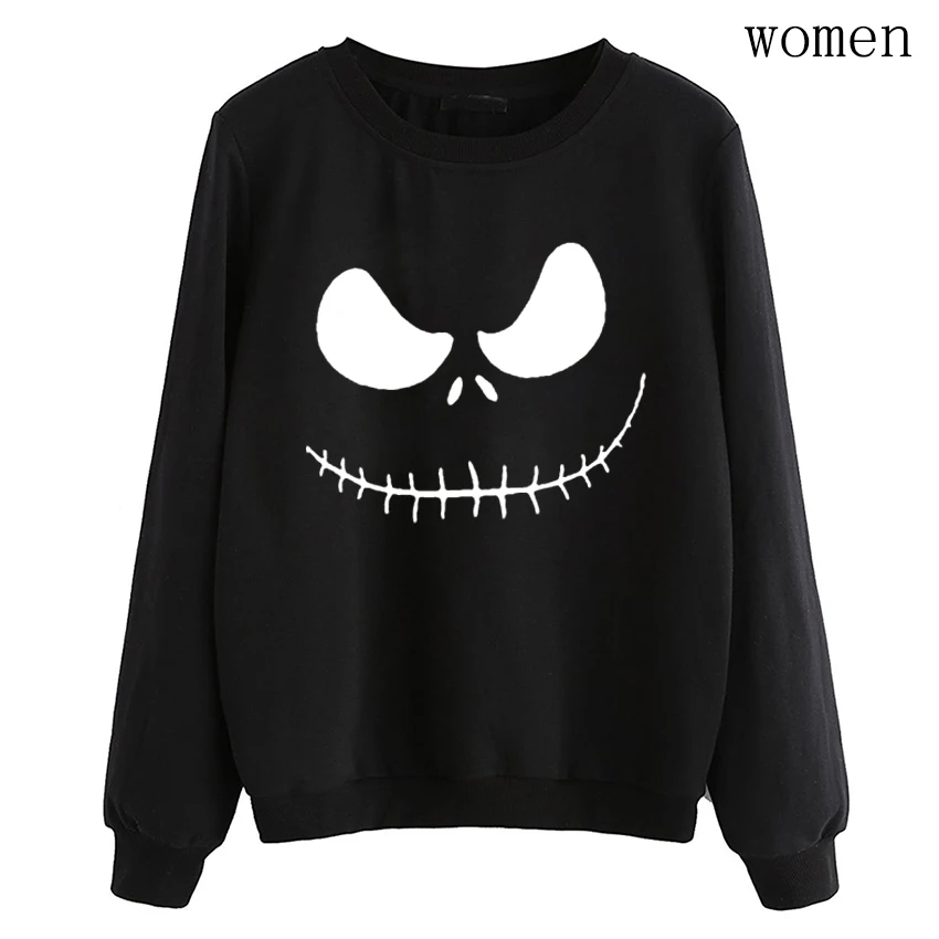 Femme harajuku casual brand clothing New arrival Jack Skellington Women pullovers Evil Smile hoodies autumn kpop sweatshirt - Цвет: black