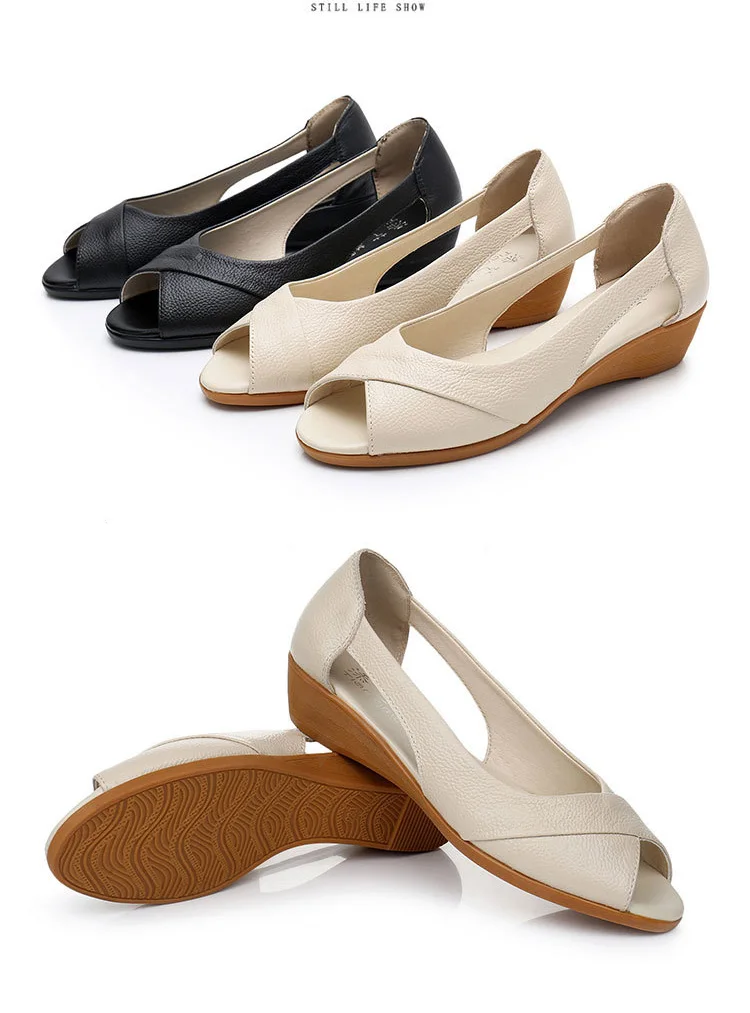 OUKAHUI/летние сандалии на плоской подошве с кристаллами; женская обувь из натуральной кожи; мягкие женские босоножки на танкетке; Новая Летняя обувь с закрытой пяткой; большие размеры 34-43