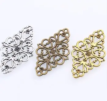 

100Pcs Antique Silver Hollow Filigree Flower Connectors Pendant Charms 41x24