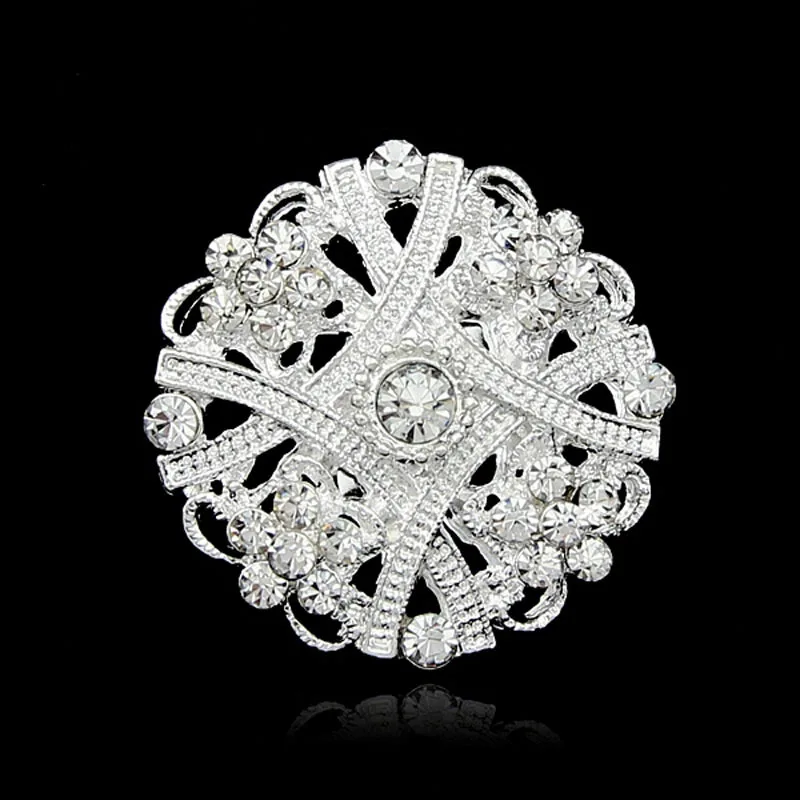 Fashion Charming Round Flower Crystal Rhinestone Silver color Brooches