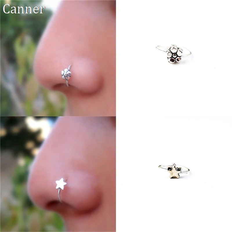 

1PC Trendy Nostril Stainless Nose Hoop Plum Nose Rings Clip On Nose Ring Fake Piercing Fashion Body Jewelry For Women 10/12mm