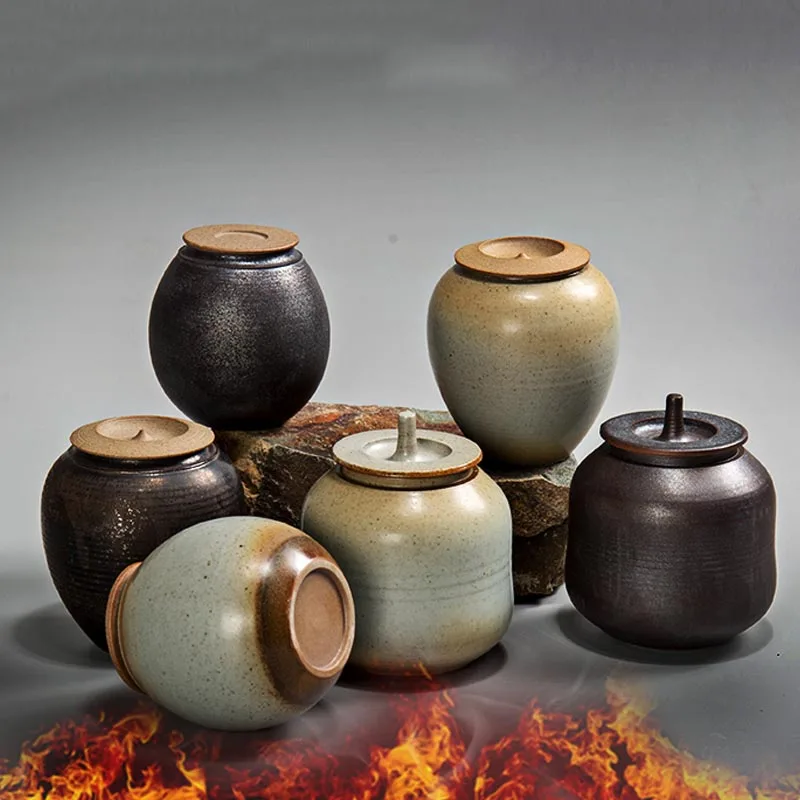 Ручная работа мини банка для хранения чая керамическая грубая керамика