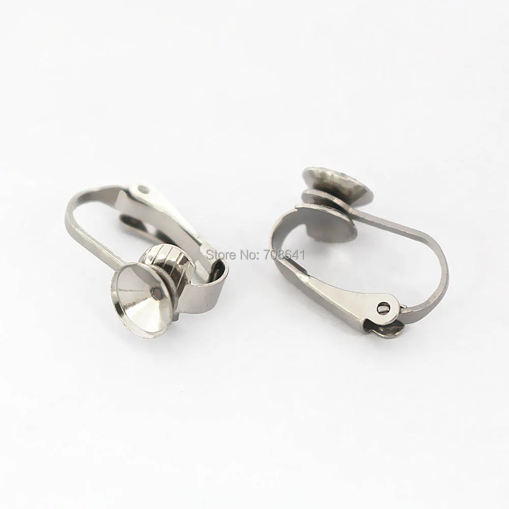 

Stainless Steel Clip On Earrings Blanks with 6mm 8mm 10mm 12mm Circle Bezel Rivoli Stones Cabochons Base Earrings DIY Findings