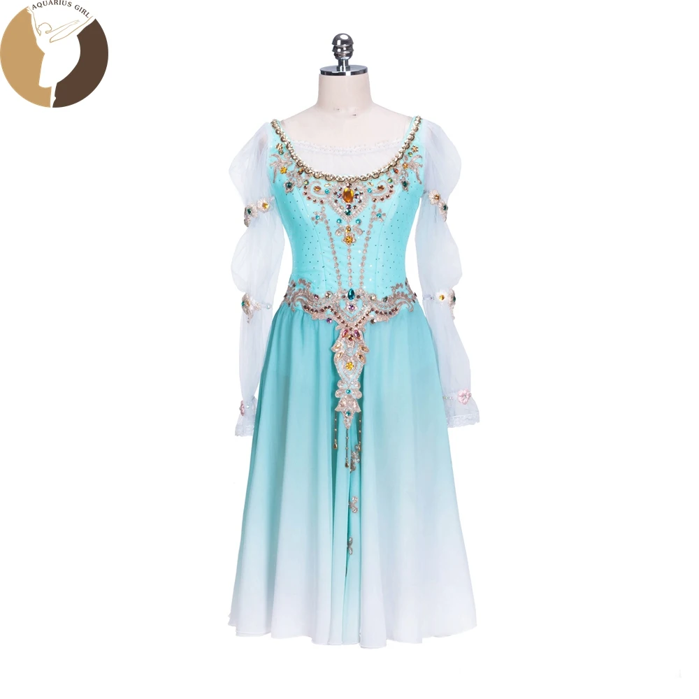 Профессиональные Балетные костюмы, длинное платье-пачка, эластичная шифоновая юбка, градиентный синий цвет, для взрослых девочек, современная танцевальная одежда для балета