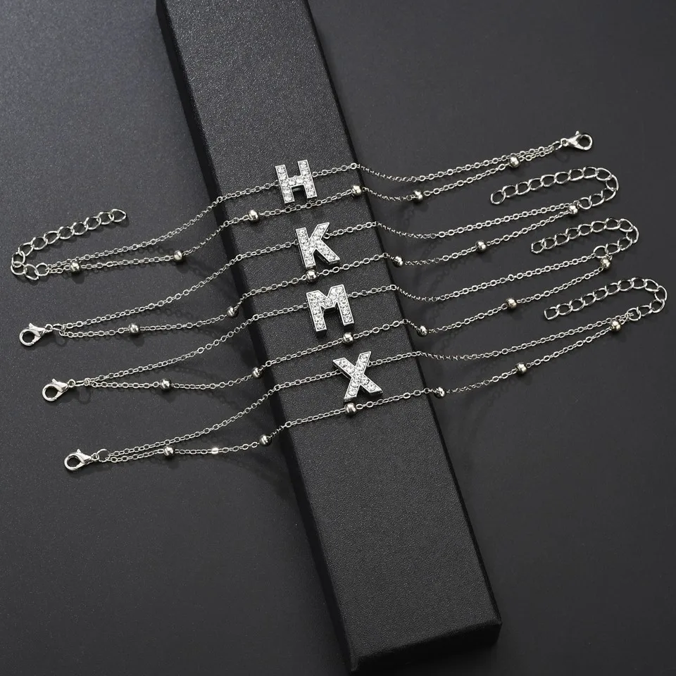 Модные Многослойные бесконечные браслеты с буквами для женщин, начальный браслет, серебряный цвет, ручная цепочка, браслеты для женщин, ювелирные изделия