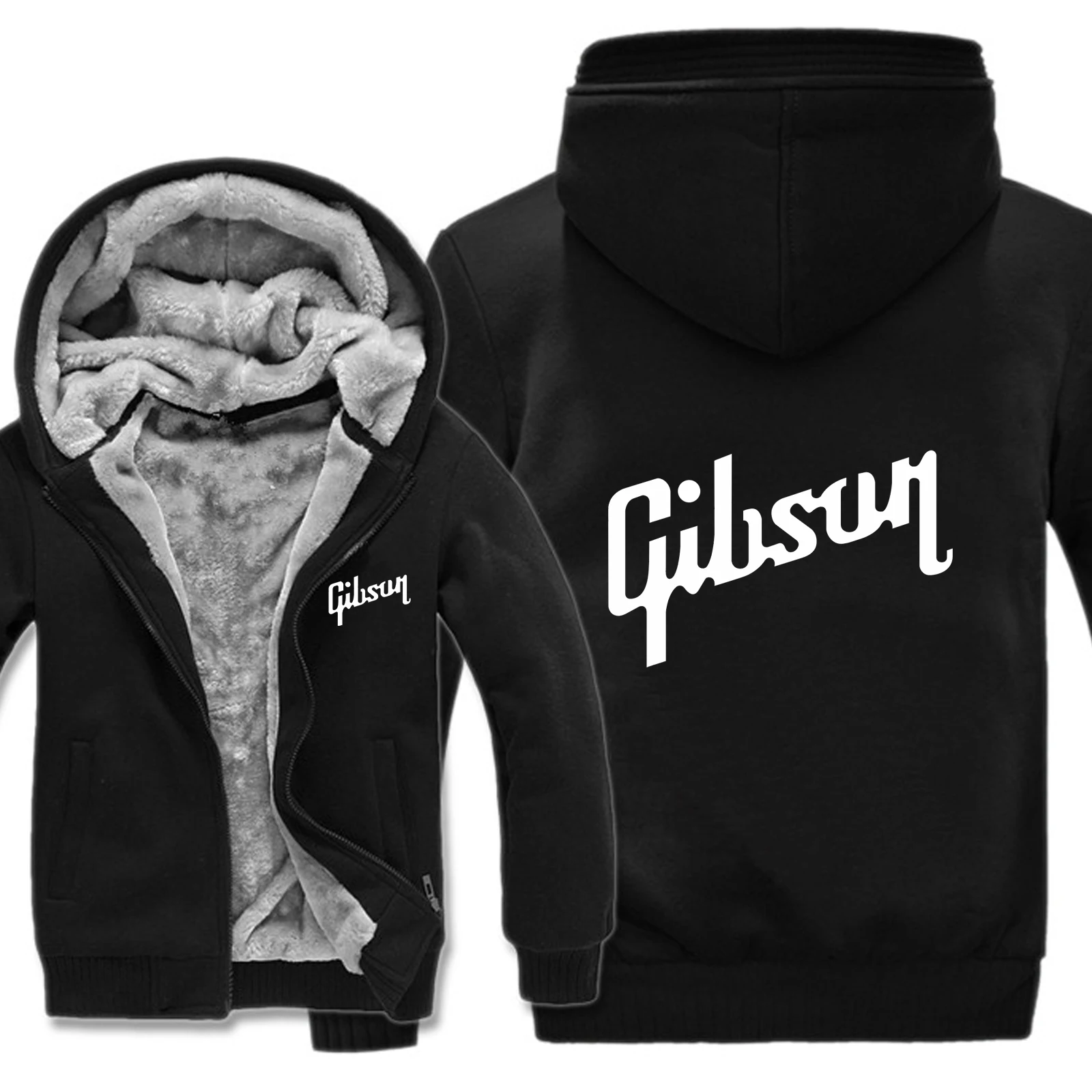 Guitar Brand Gibson Logo Winter New Fashion Warm Man Zipper Hoodie