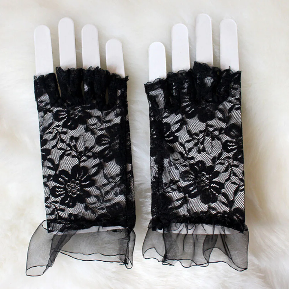 1 пара, стильные перчатки, элегантные женские короткие кружевные перчатки без пальцев, винтажные женские перчатки для взрослых девочек, черные, высокого качества, L0329