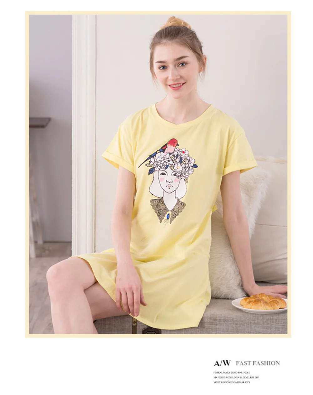 2019 летние Ночные рубашки для женщин мультфильм пижамы печати платья из хлопка свободные удобные рубашки женские домашние пижамы