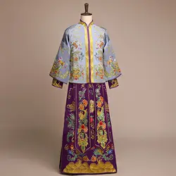 Новое поступление мужской cheongsam китайский стиль костюм жениха платье куртка длинное платье Традиционный китайский торжественное платье