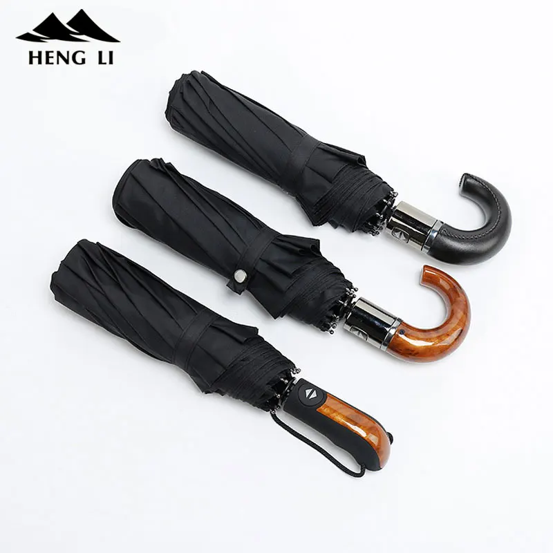 Brand Big Windproof Umbrella Men Leather Handle 10k Strong Automatic
