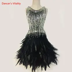 Старший алмаз перья латинский платье для танцев для девочек латинская Танцы бальные платье для танцев Детская Танцы костюмы для