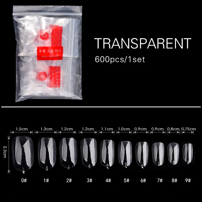 Акриловые накладные ногти накладные стильные поддельные украшения для ногтей своими руками 10 размеров Полный Круглый полный покрытие ногтей 600 шт Полный Круглый покрытие маникюрные инструменты - Цвет: Transparent
