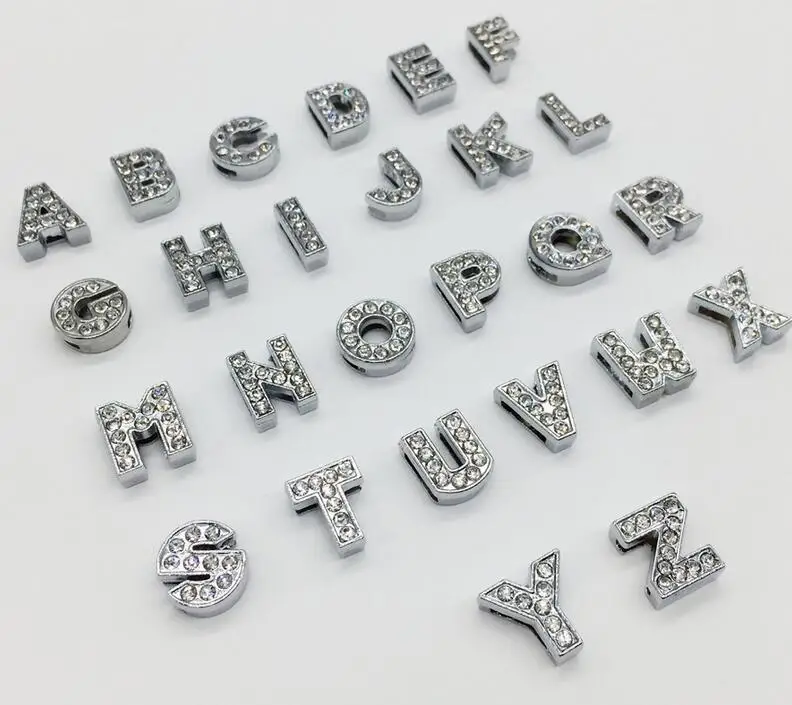 52PCS 8MM Full Rhinestones Slide Letters A Z Alphabet DIY Slide Charms