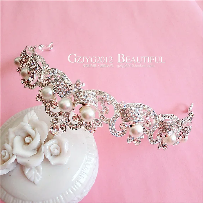 

Small upscale imitation pearl rhinestone tiara bridal crown wedding hair jewelry wholesale