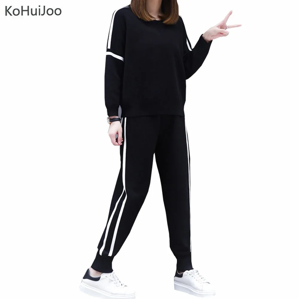 Женский трикотажный костюм KoHuiJoo теплый Трикотажный в полоску со свитером и