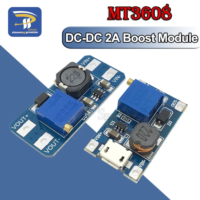 MT3608 DC-DC регулируемый Повышающий Модуль 2A повышение пластина Step Up Модуль с MICRO USB 2 V-24 V 5V 9V 12V 28V для Arduino