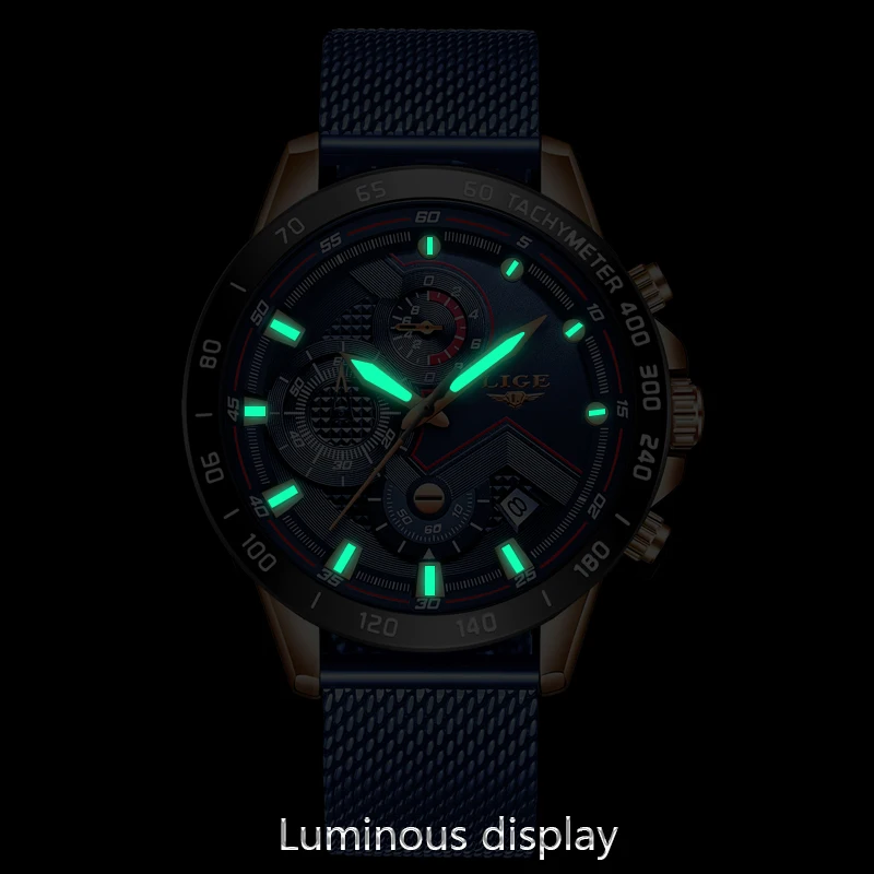 2019 New LIGE Blue Casual Mesh belt Fashion Quartz Gold Watch Mens Watches Top Brand Luxury Waterproof Clock Relogio Masculino
