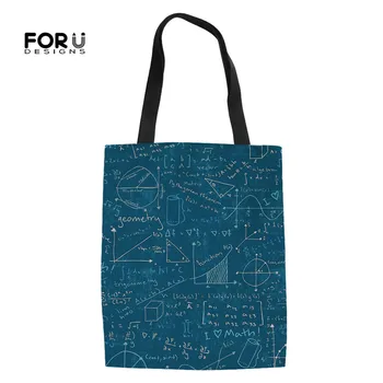 

FORUDESIGNS Math Lessons Homework Student Tote Bags Bookbag Recycling Travel Handbag Multi-Function Casual Linen Tote Bags Women