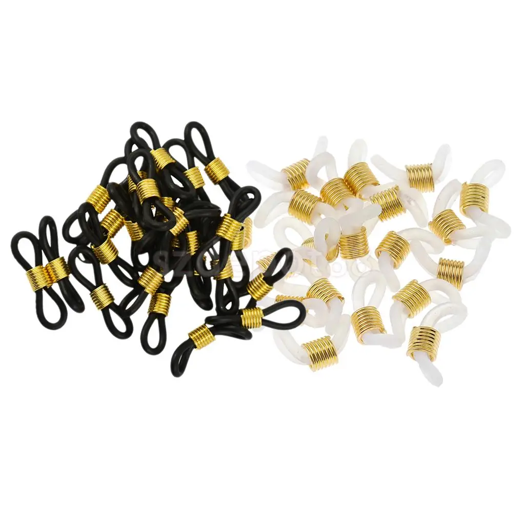 45Pcs Eyeglasses Reading Eyeglass Spectacle Chain Strap Holder Loop Ends Rubber Brass DIY Crafts 20mm - Black White