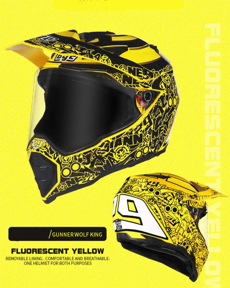 Профессиональный Лидер продаж, внедорожные шлемы для горных гонок, полный шлем для лица, moto rcycle moto cross casco casque S XXL - Цвет: wolf gun clear lens