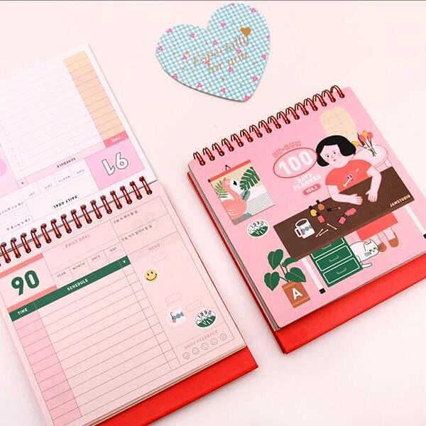 Girls Daily 100 Days Planner Cute Agenda Scheduler Spiral Coil Mini Pocket Notebook Stationery Gift Aliexpress
