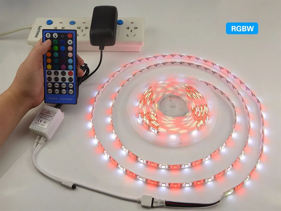 IP20/IP65 Водонепроницаемый RGBW RGBWW SMD 5050 5 м Светодиодные ленты свет DC12V ленты/40key отдаленных контроллер/3A мощность адаптер