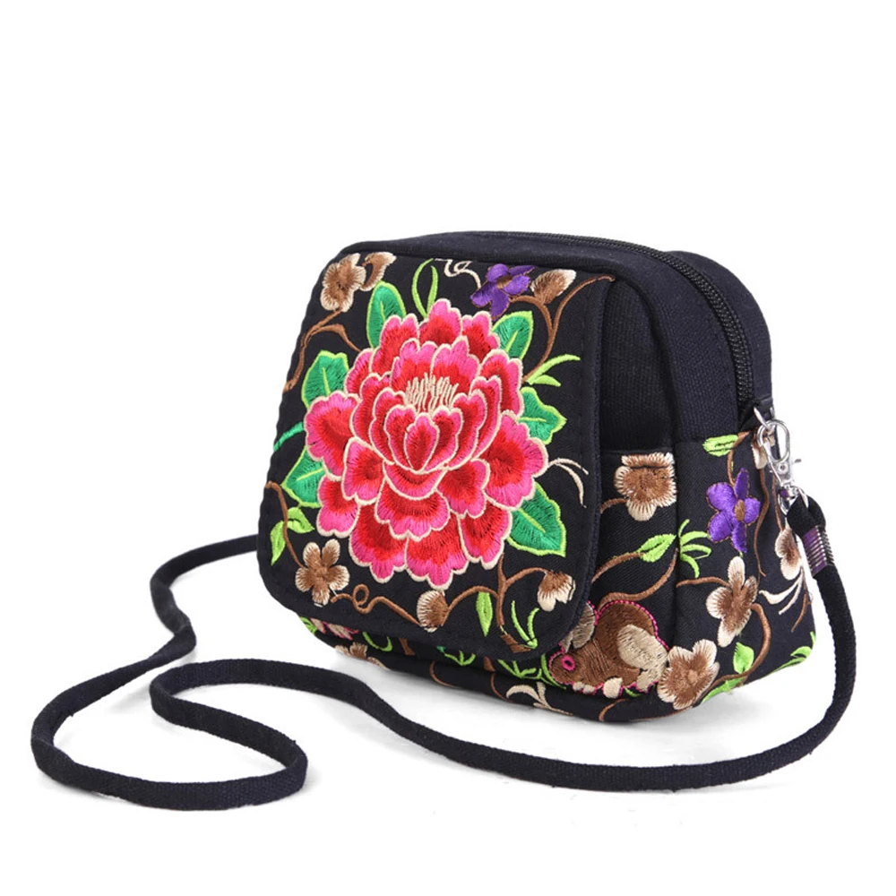 

Mini Canvas Embroidered Coin Purse National Phone Wallets Embroidery Small Bags Handbag Messenger Children's Wallet Women Clutch