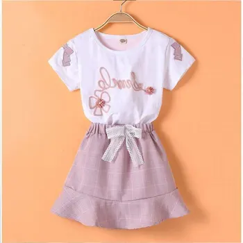 

Girls Summer Foreign Gas Set Skirt Stylish 2019 New Middle and Eldest Children Summer Short Sleeve Two Dress Set