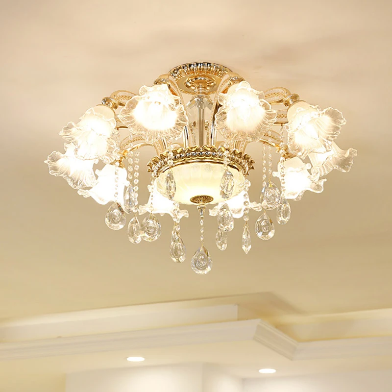 European Luxury Crystal Living Room Lights High End Ceiling Lamp