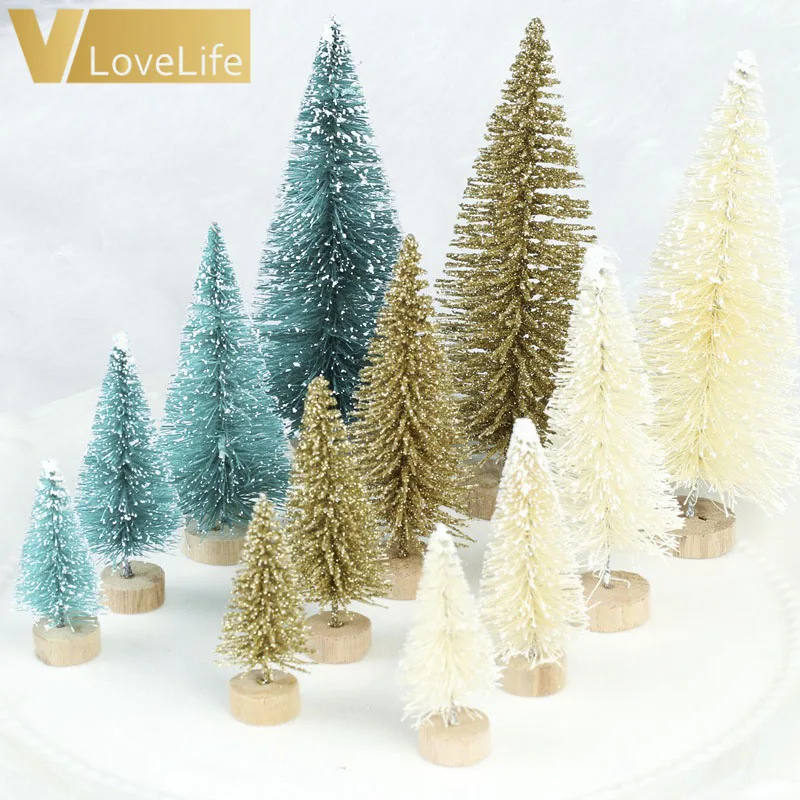 4 шт., Рождественская мини-елка из сизалевого волокна, 3 цвета, снежный мороз, маленькая сосна, сделай сам, украшение для рабочего стола, рождественские украшения