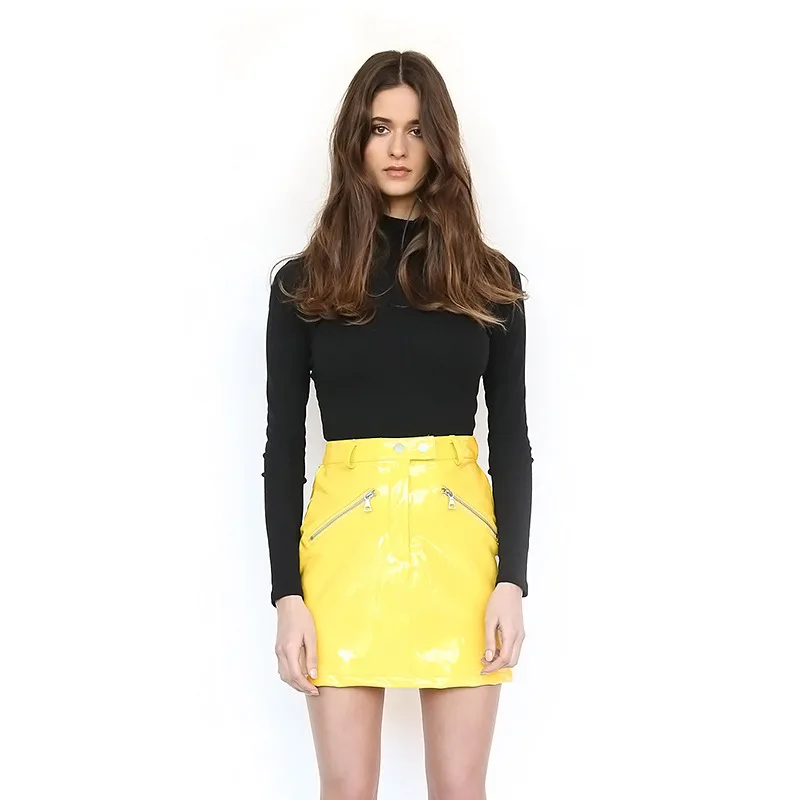leather skirt yellow