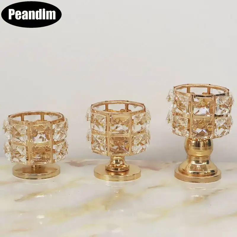 

PEANDIM Small Crystal Candle Holder Gold Cute Tea Light Holder Wedding Decoration Table Centerpieces Candlestick For Party Home