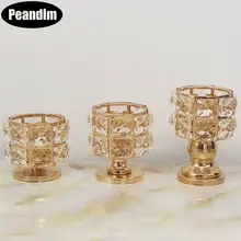 PEANDIM Small Crystal Candle Holder Gold Cute Tea Light Holder Wedding Decoration Table Centerpieces Candlestick For Party Home