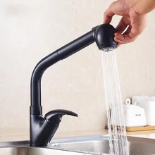 Роскошные медные Chrome и черный картины Кухонная мойка кран смесителя с вытащить спрей