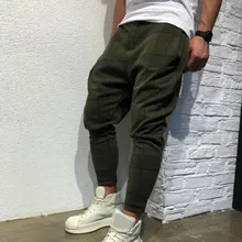 Мужские клетчатые повседневные свободные штаны от harlan, широкие брюки, Повседневная Уличная одежда размера плюс, мужские брюки для бега, фитнеса