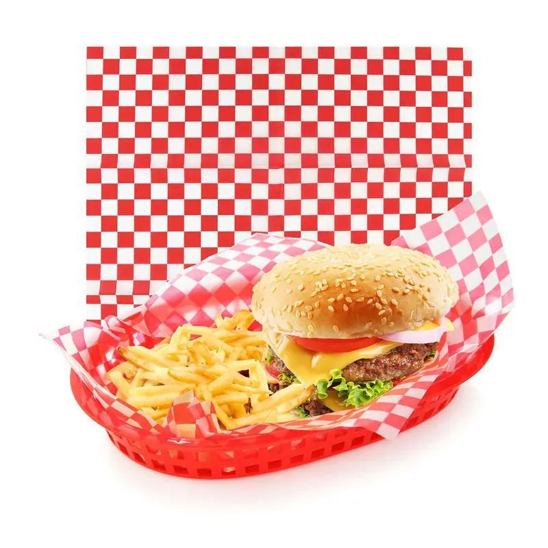 24 шт 12 ''x 12'' брелок в виде гамбургера бумажная пищевая одноразовая сэндвич-Вощеная упаковочная бумага Черный Красный Клетчатый фаст-фуд украшение для корзин