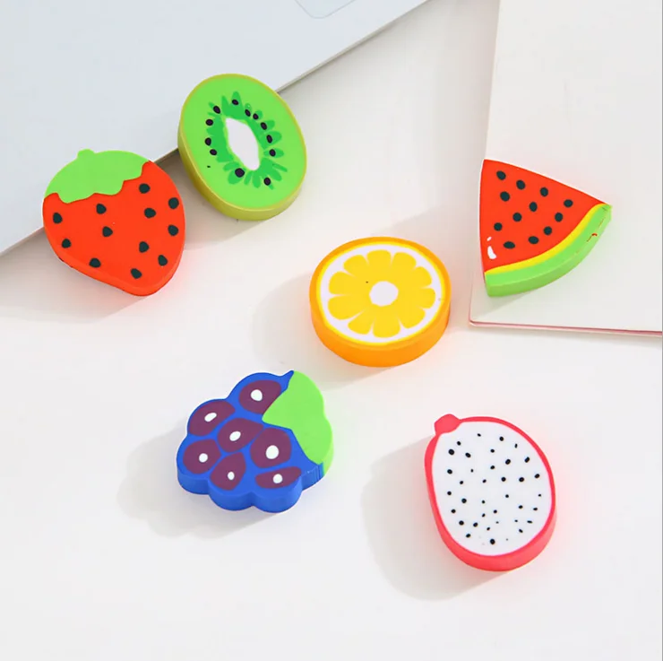 

6Pcs/set Creative Kawaii Fruit Shape Rubber Eraser Funny Gift Stationery Pencil Eraser