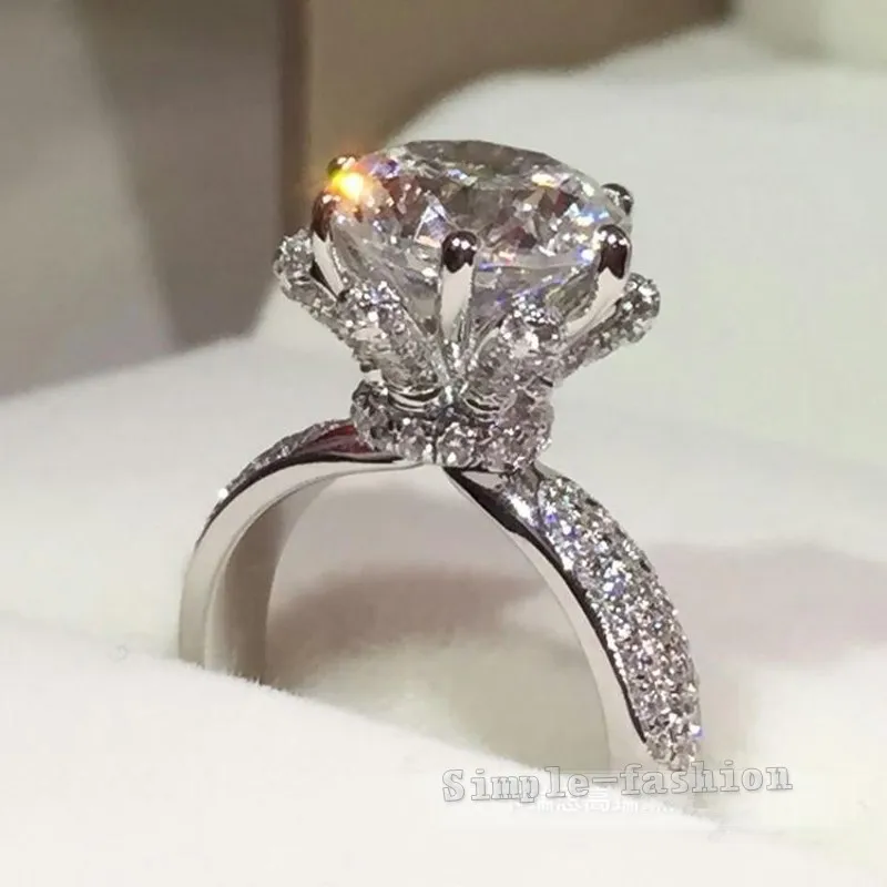 Модное ювелирное изделие, Стильное кольцо в цветочек, 3ct 5A, циркон, камень, 925 пробы, серебро, Женское Обручальное кольцо, Sz 5-11