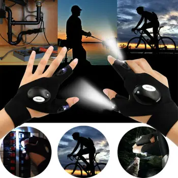 

US Outdoor Cycling Magic Strap Rescue Sporting Gloves 2 LED Flashlight Torch