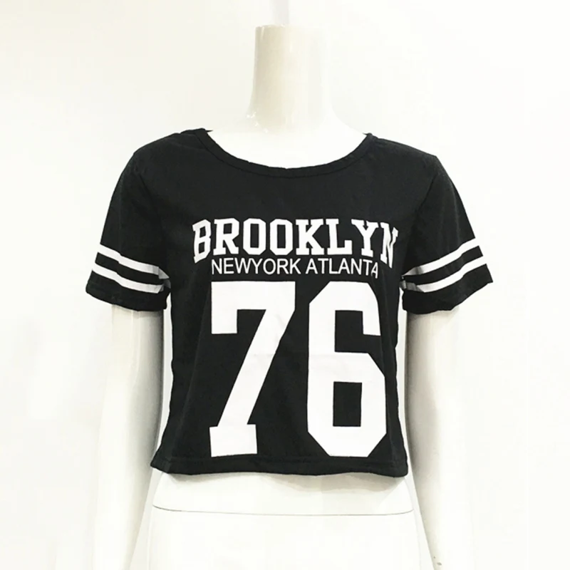 Fashion Crop Top T-shirt for Women BROOKLYN 76 Printed T Shirt Women Cropped Tops Tee Shirt Woman Clothing High Quality