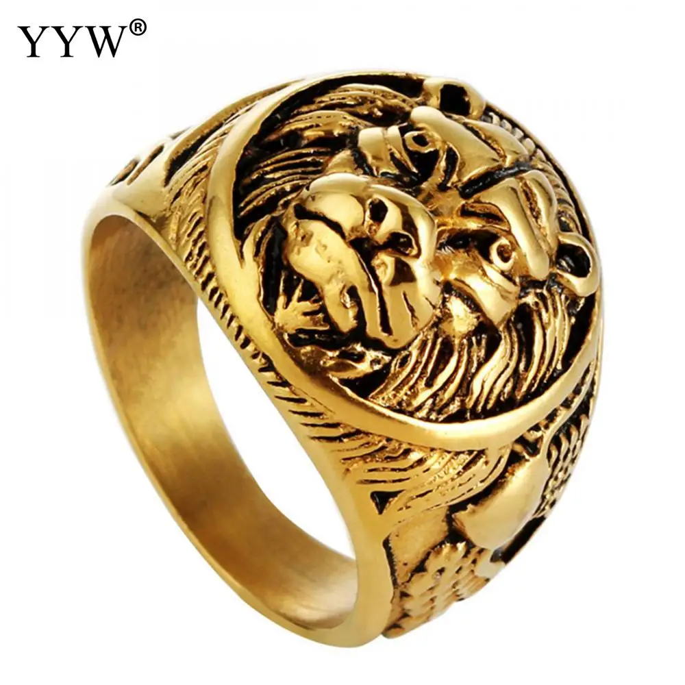

Titanium Steel Finger Ring Punk Rock Lion Head Rings for Men Party Ring Gold Original Color Vintage Statement Jewelry Lover Gift